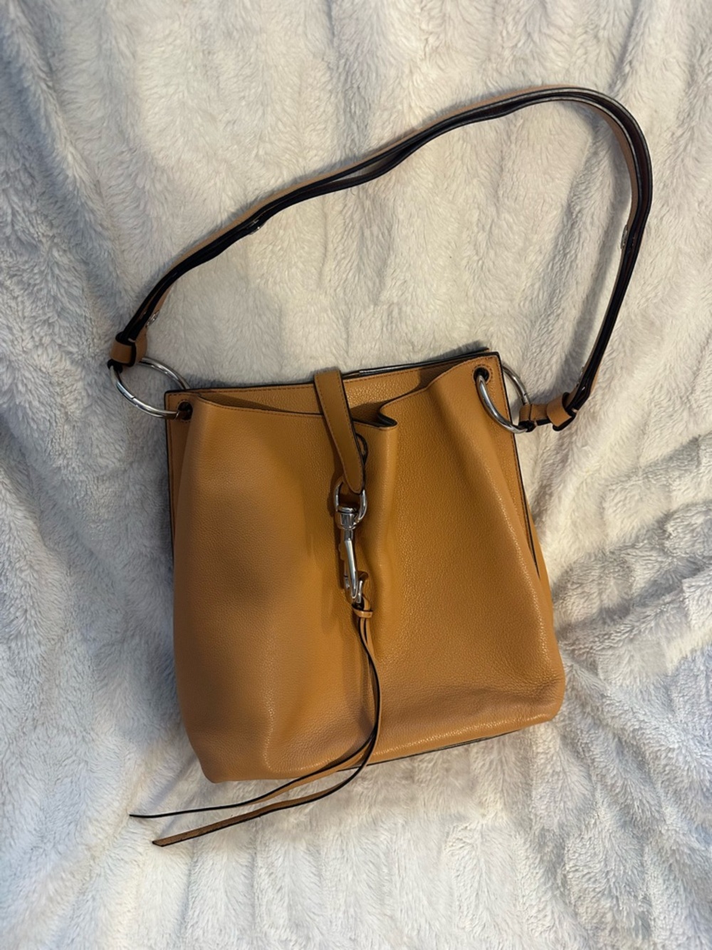 Rebecca Minkoff Tan Leather Shoulder Bag with Black-Trim Strap - Picture 2 of 11